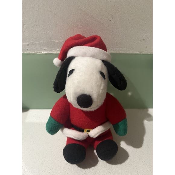 Vintage Peanuts Snoopy Christmas Santa Claus Suit Plush Stuffed Felt Material - Picture 1 of 4